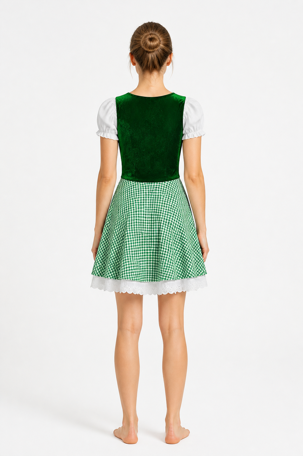Bavarian-Style Plaid Dress with Lace-Up Front back view