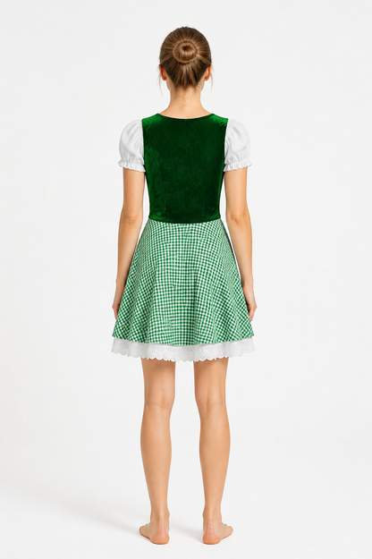 Bavarian-Style Plaid Dress with Lace-Up Front back view