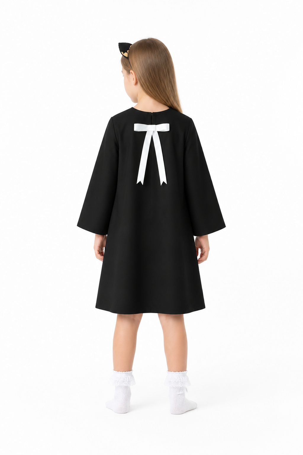 Anya Forger cosplay dress with cat ears and bow back view