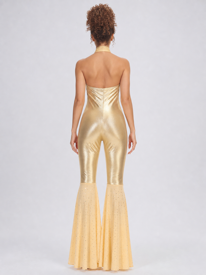 Gold 70s Disco-Style Jumpsuit for Cosplay