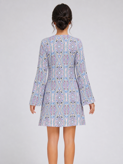 Retro 1970s Dress with Geometric Print back view