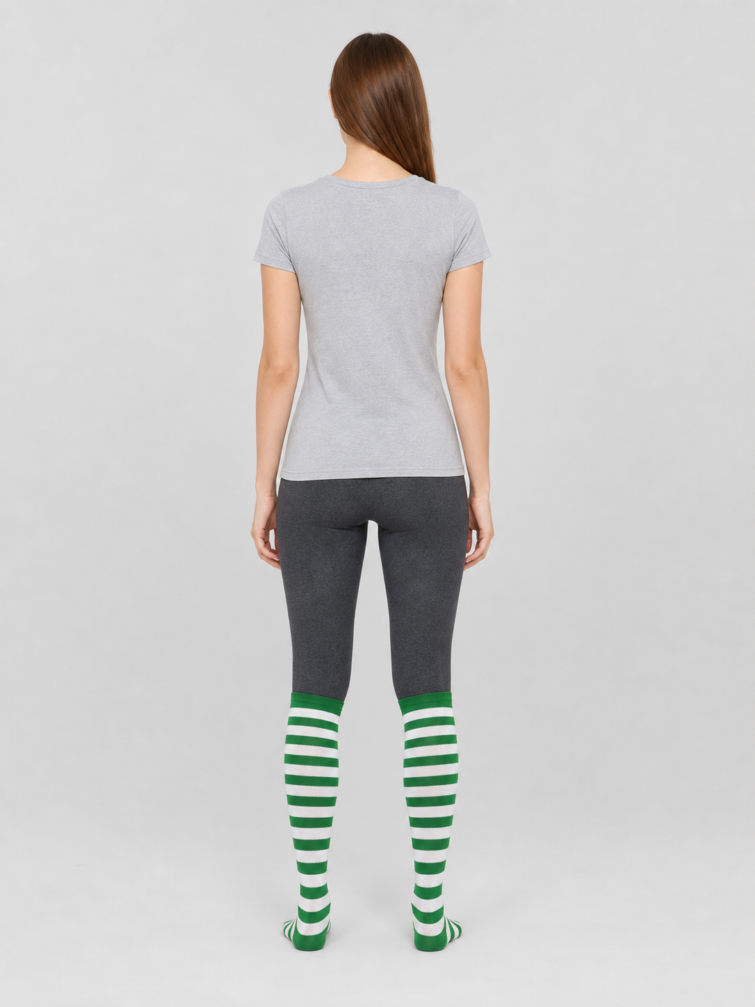 Green-and-White Striped Knee-High Socks, Pair