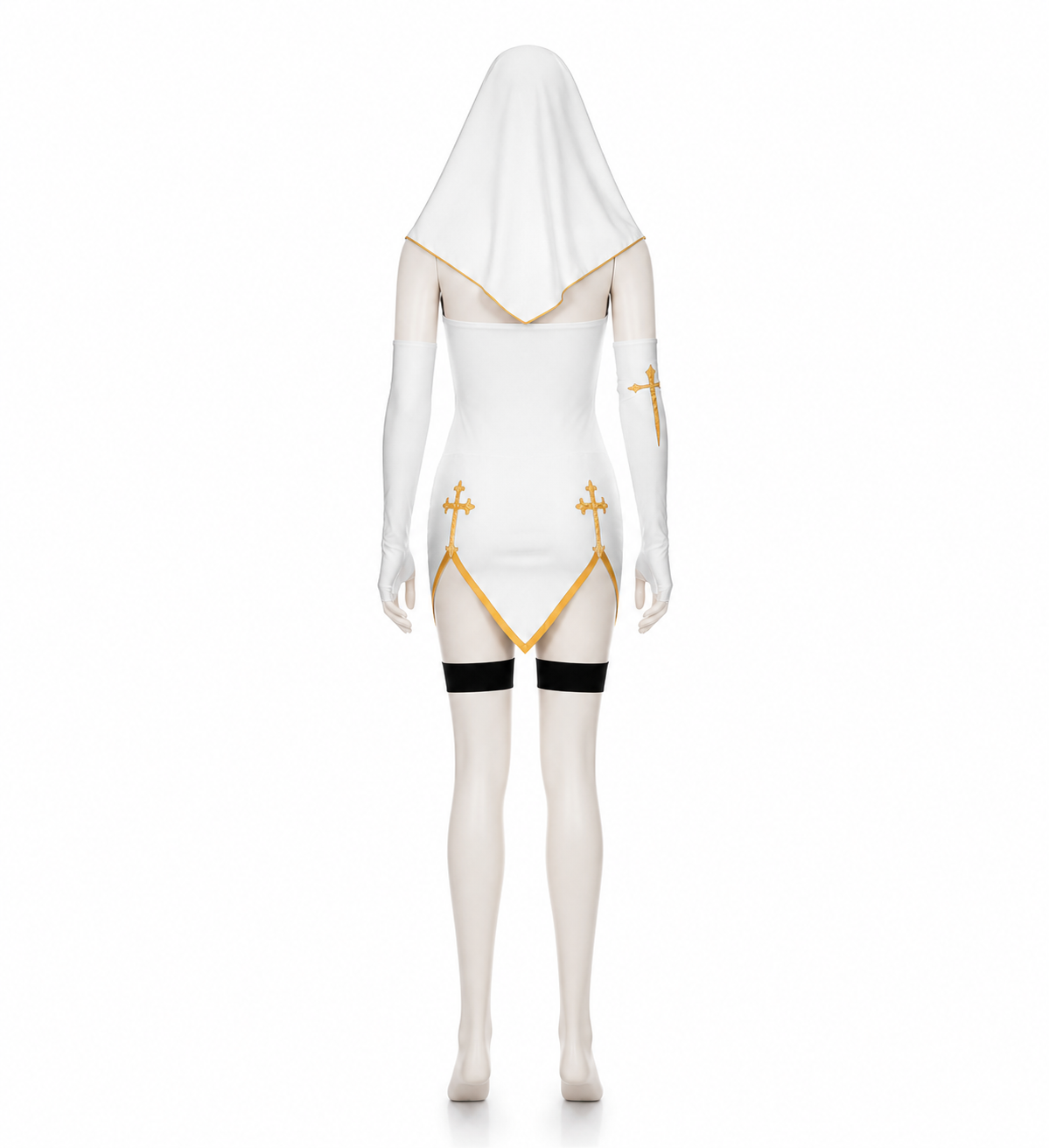 Short Black-and-White Role-Playing Costume with Crosses back view