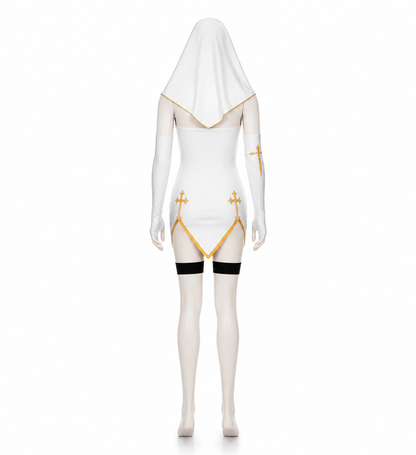 Short Black-and-White Role-Playing Costume with Crosses back view