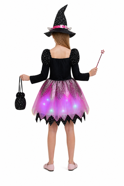 Witch Costume with Light-Up Skirt and Hat back view