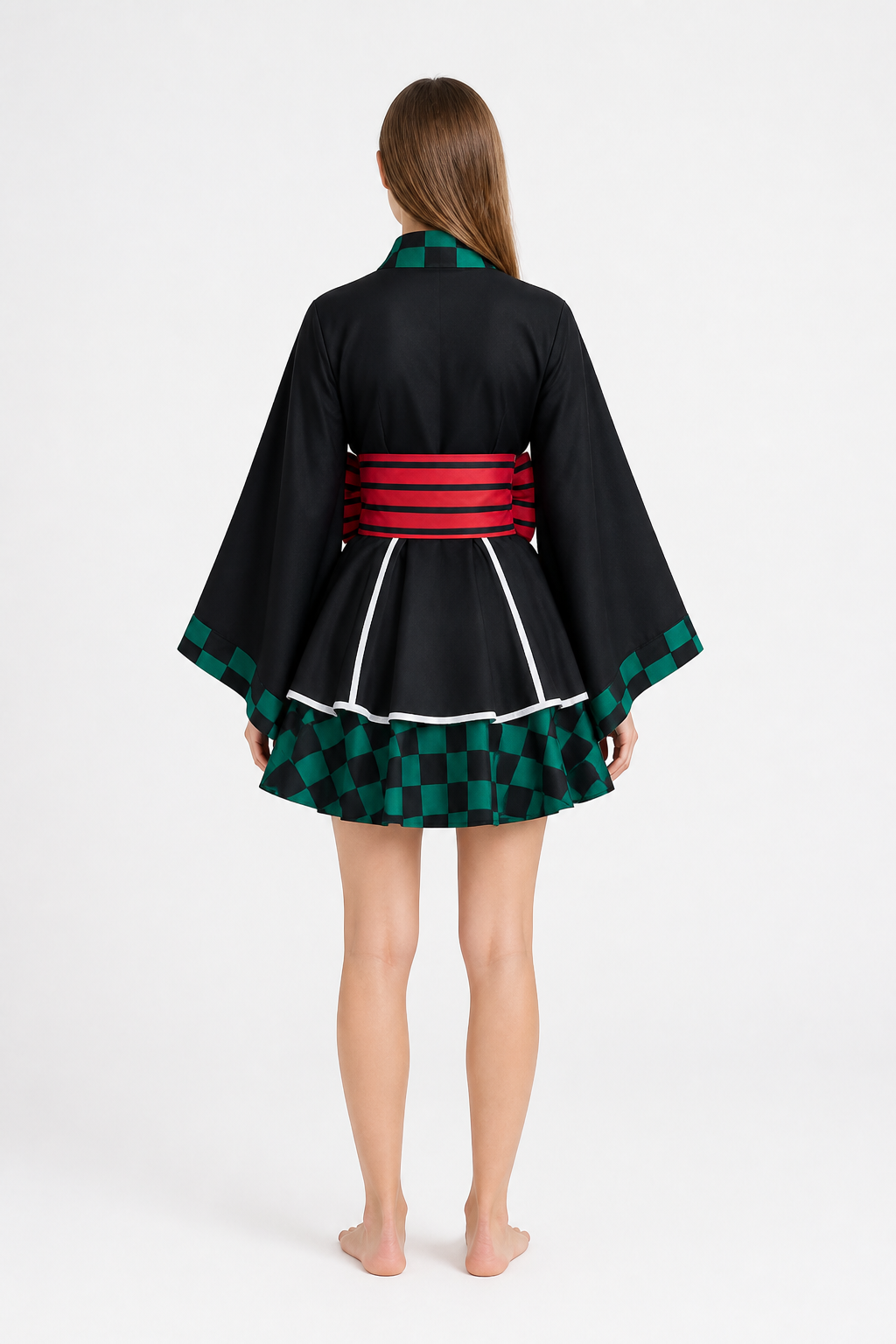Black Demon Slayer Anime Cosplay Dress back view