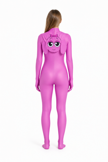 Pink Hooded Character Costume Jumpsuit back view