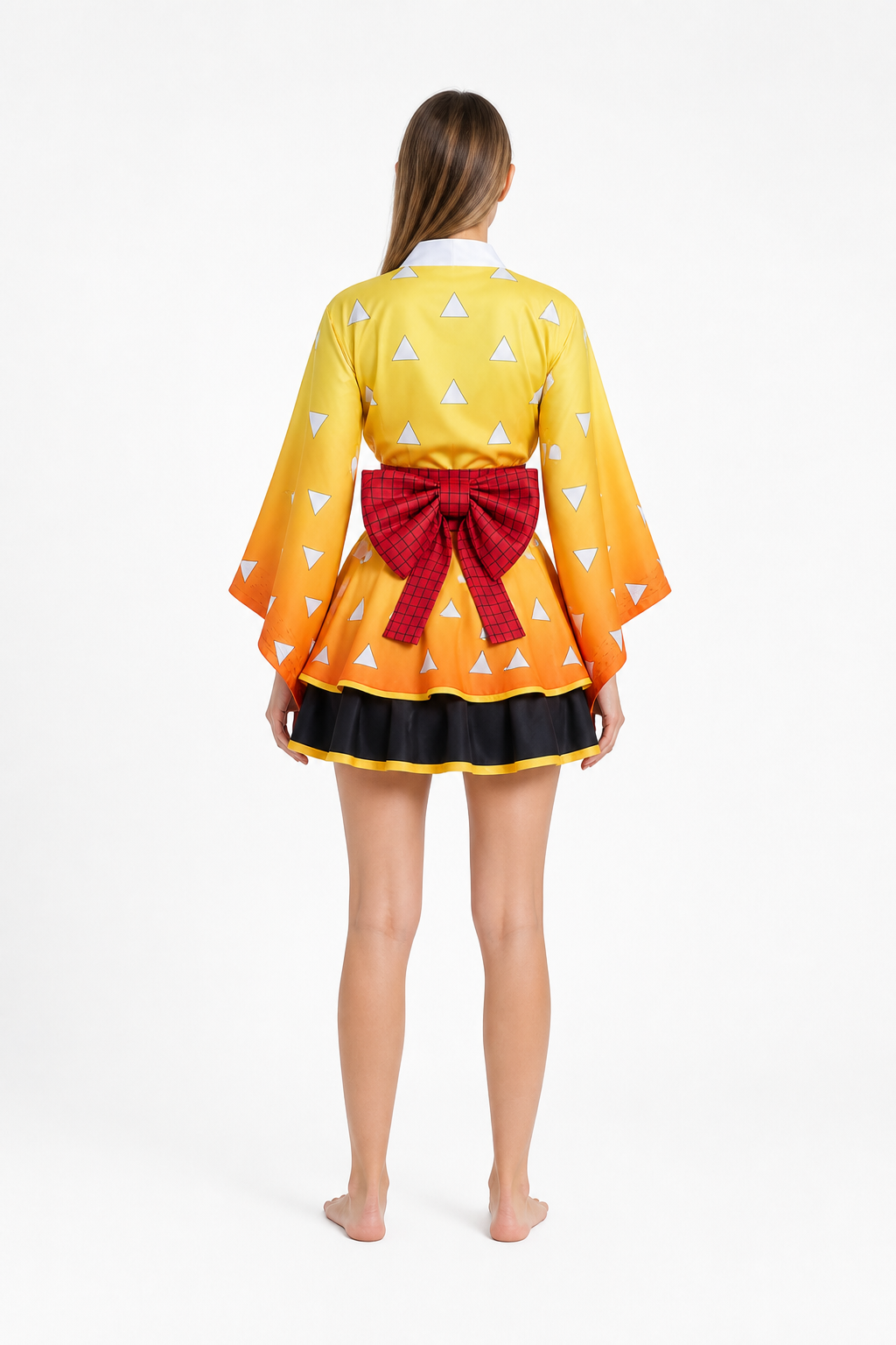 Cosplay Dress with Red Bow and Wide Sleeves back view