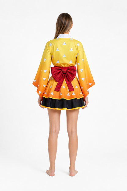 Cosplay Dress with Red Bow and Wide Sleeves back view