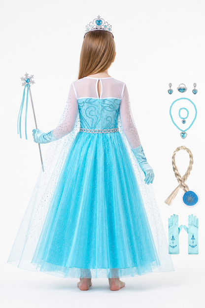 Elsa Carnival Costume with Dress and Accessories back view