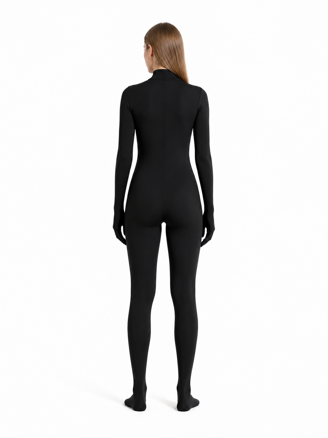 Black Zentai Bodysuit with Covered Hands and Feet back view