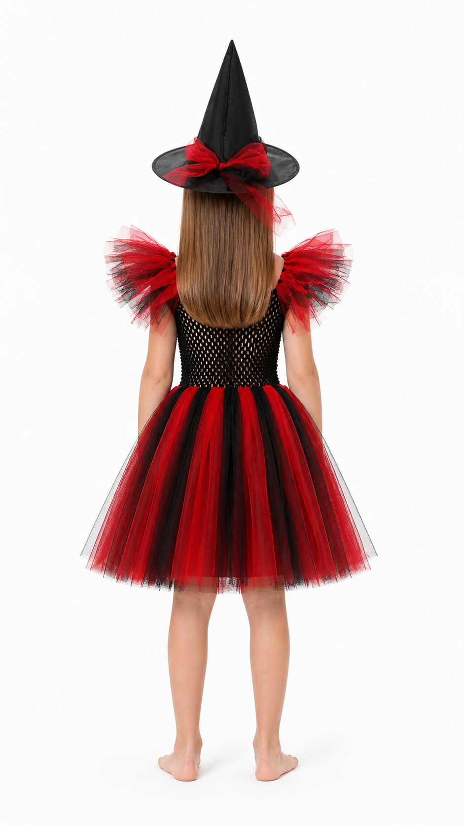 Red and Black Witch Costume with Hat and Full Skirt back view