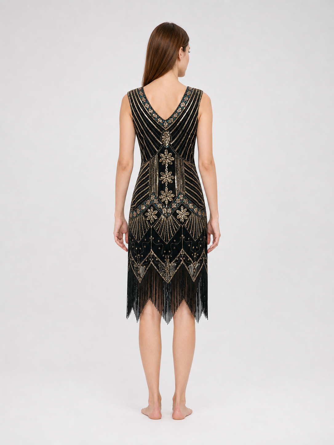 Art Deco Dress with Geometric Decoration and Fringe