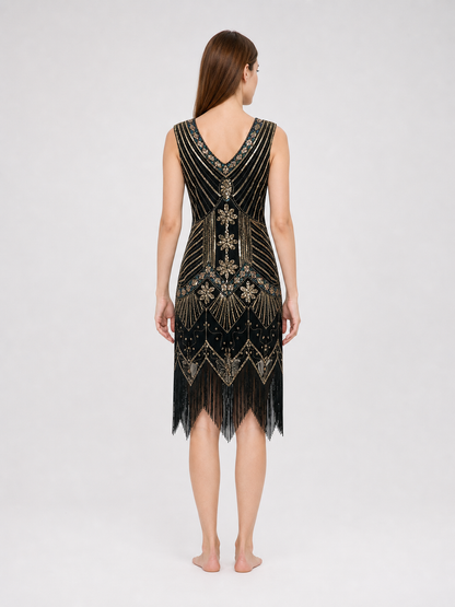Art Deco Dress with Geometric Decoration and Fringe