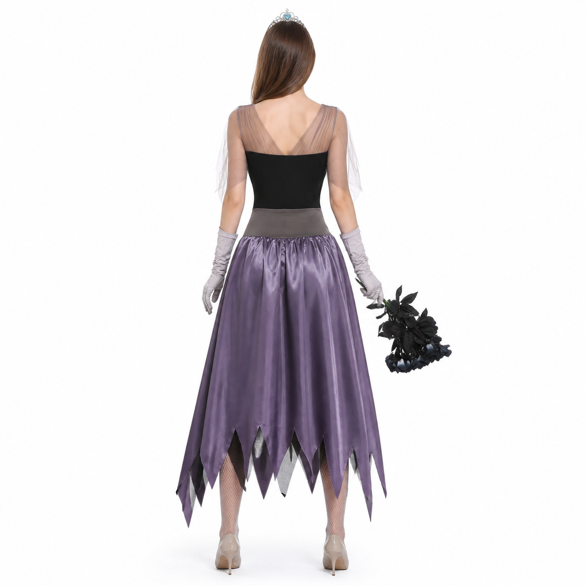 Black and Purple Carnival Costume Dress with Jagged Hem back view