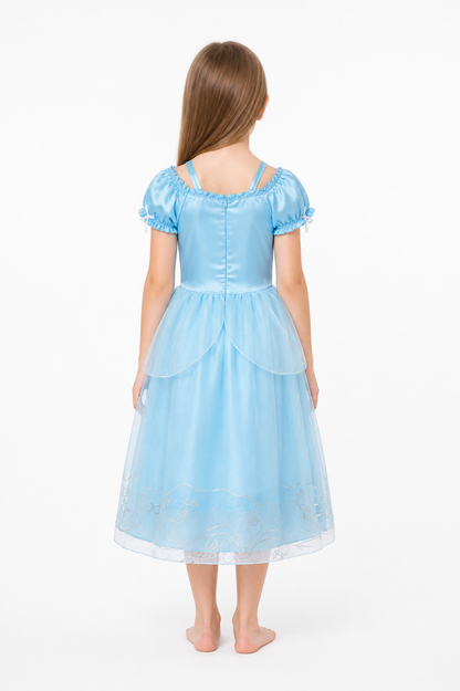 Light Blue Children's Carnival Dress with a Full Skirt back view
