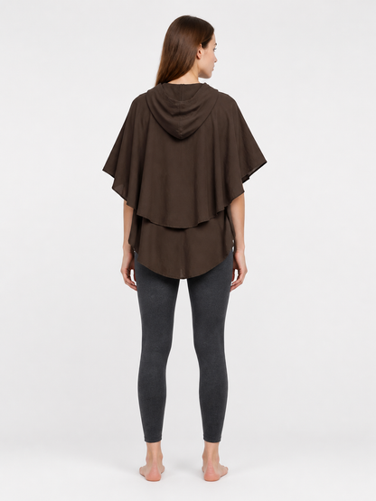 Women's Hooded Wanderer Cloak Costume with Layered Hem, Shoulder Draped Pleats back view 4