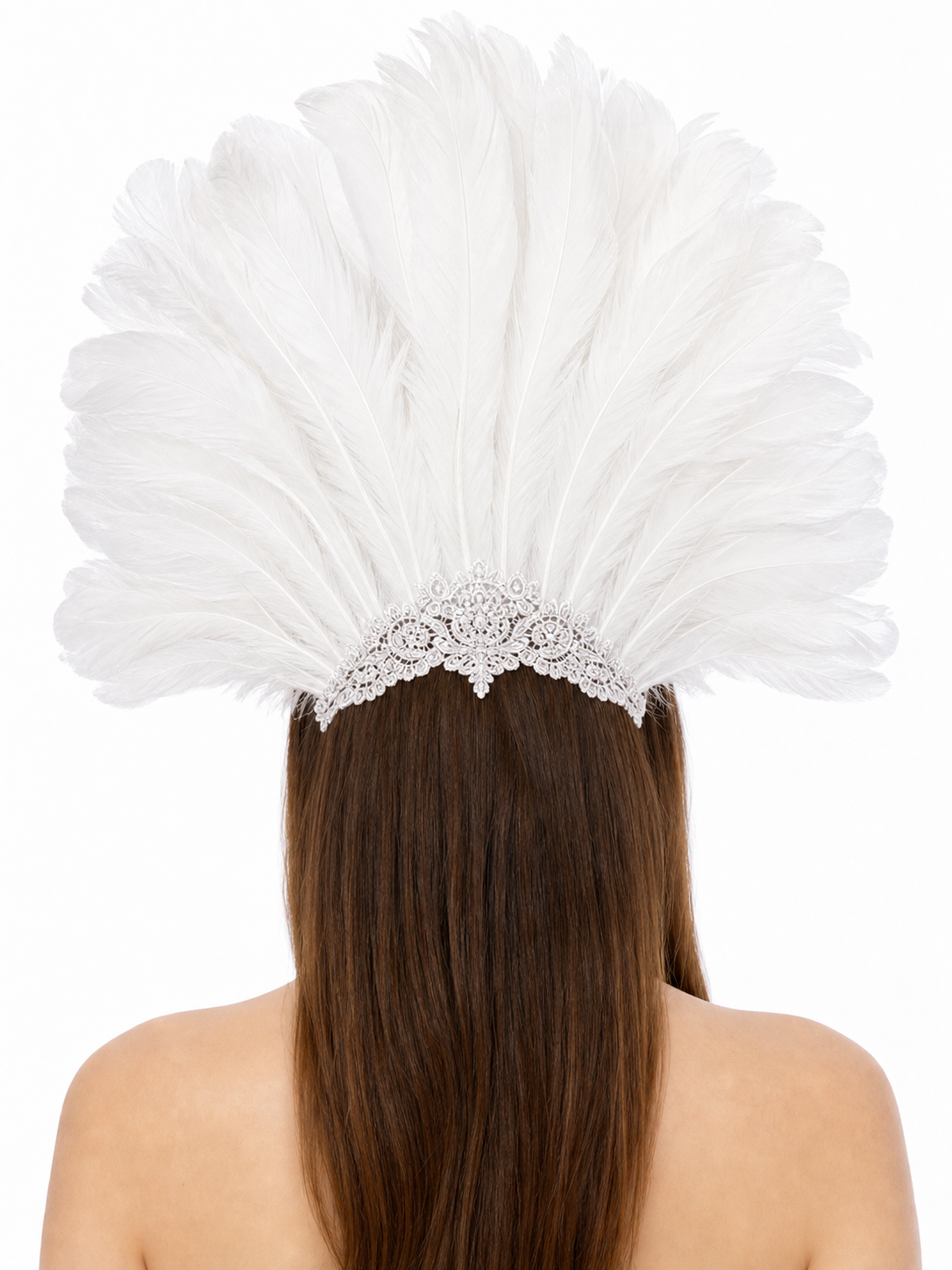 Masquerade Lace Eye Mask with White Feathers