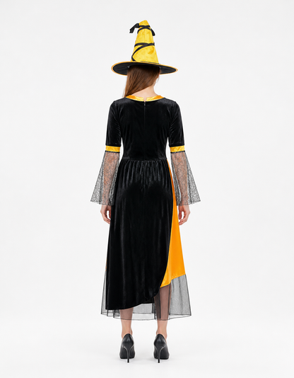 Black and Silver Dress with Witch Hat back view
