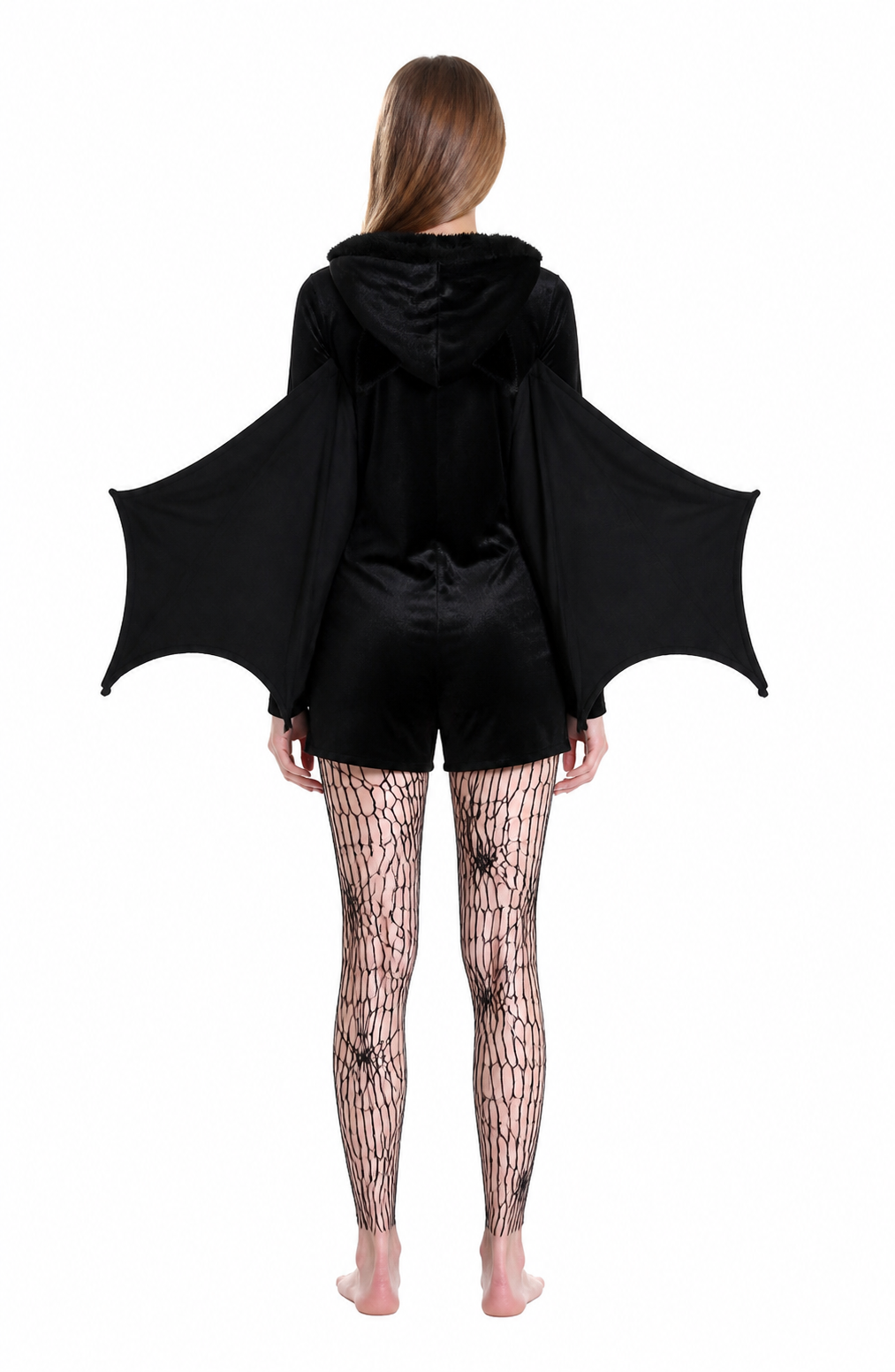 Black Bat Costume with Wings and Hood back view