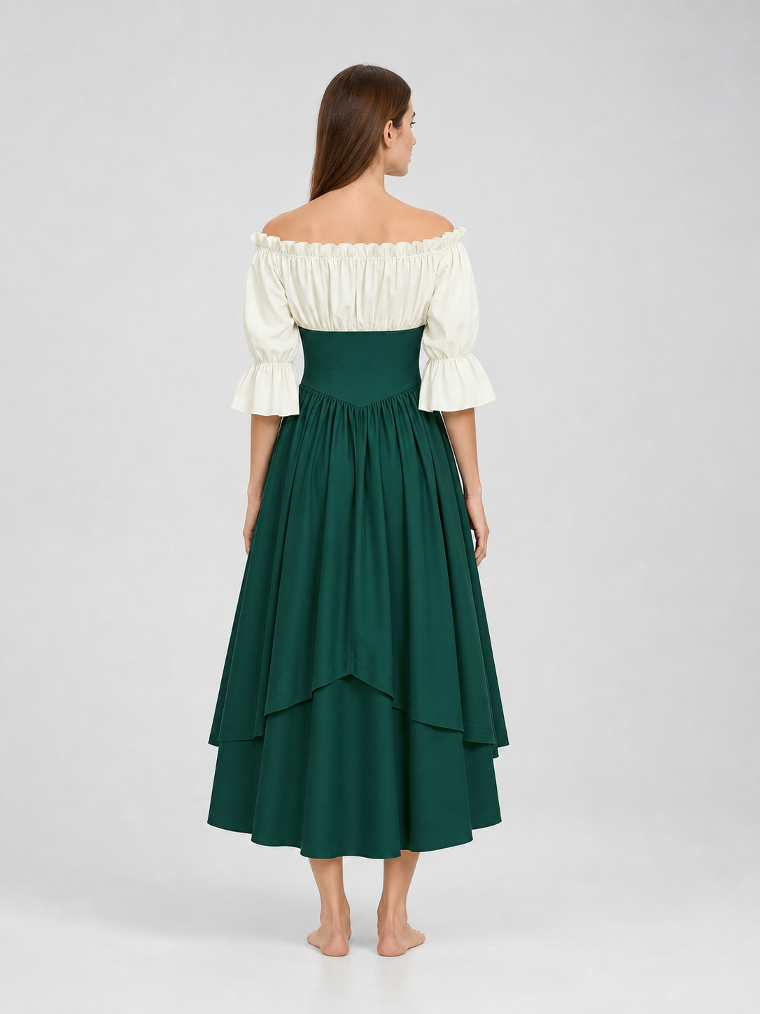 Vintage Dress with a Full Skirt, Ruffles, and Sleeves