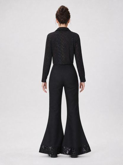 Retro disco-style stage performance costume. The set includes a black back view