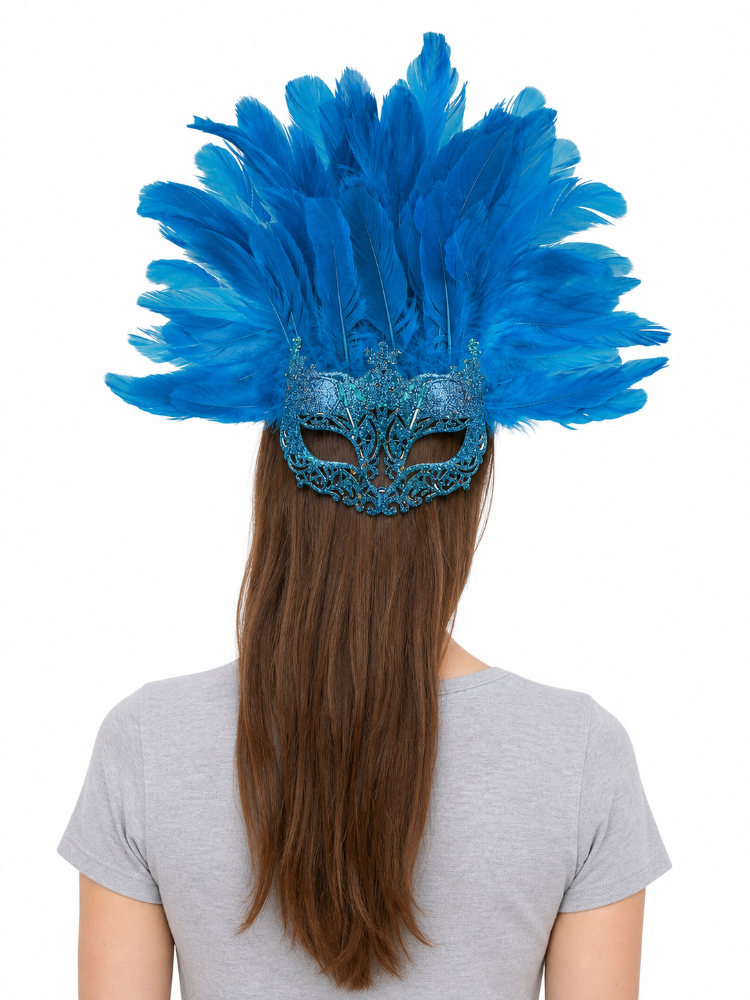Carnival Eye Mask with Blue Feathers