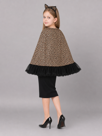 Leopard-Print Costume with Ears and Skirt