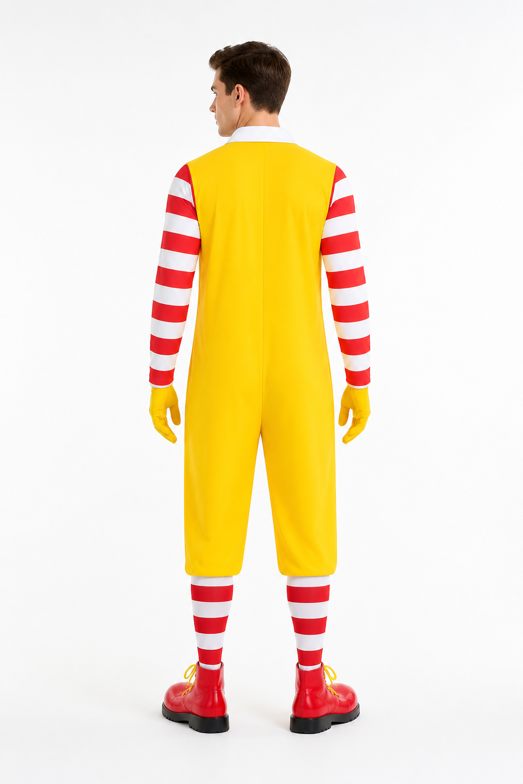 Yellow Clown Jumpsuit Costume with Gloves back view