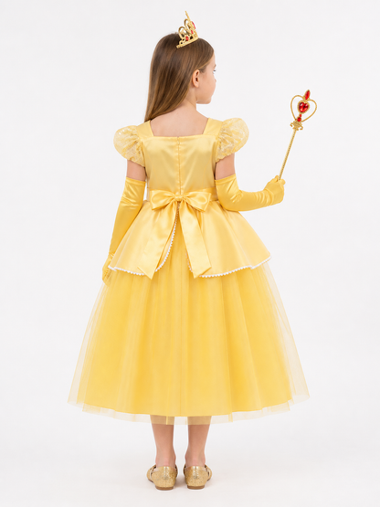 Princess Costume with Yellow Dress for Halloween back view