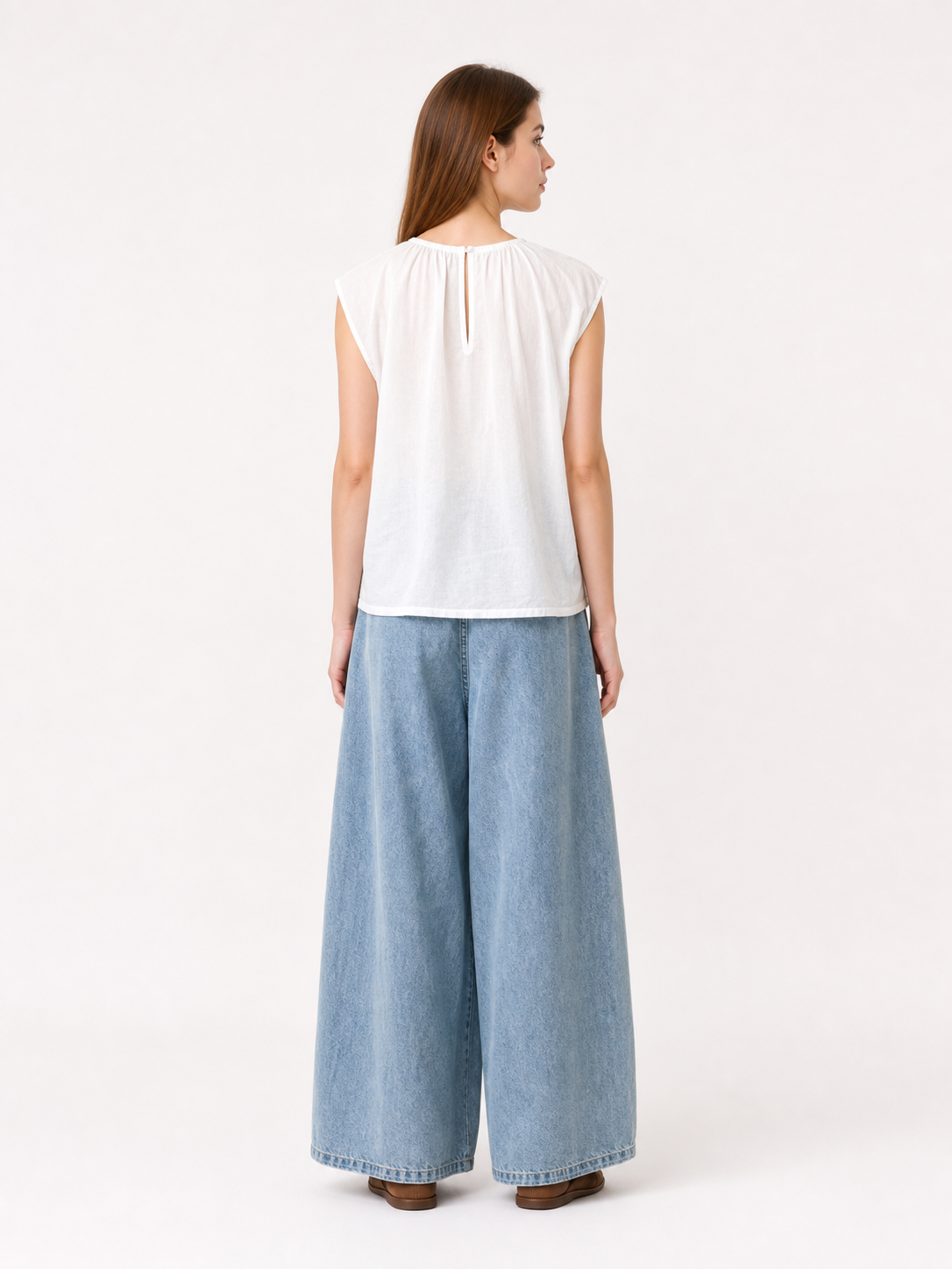 Light Blue Palazzo Pants with an Elastic Waist back view 2