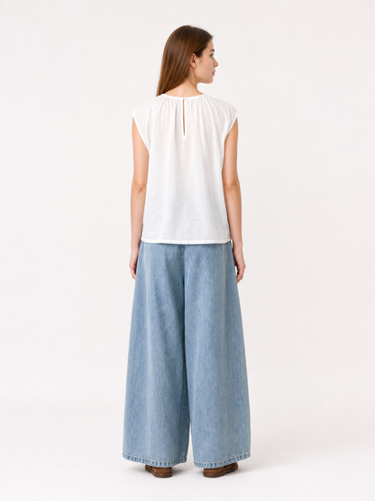 Light Blue Palazzo Pants with an Elastic Waist back view 2