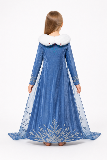 Children’s Snow Queen Dress Costume with Sequins back view