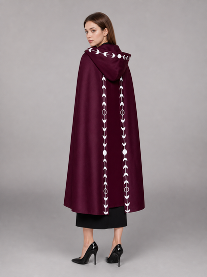 Burgundy Carnival Cloak with Hood and Moon