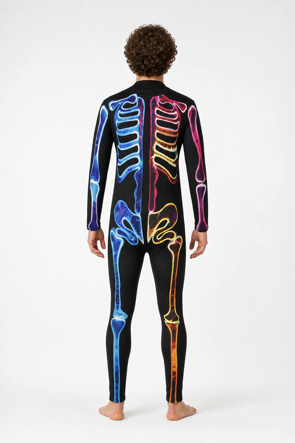 Skeleton Jumpsuit, Colorful Print, High Collar back view