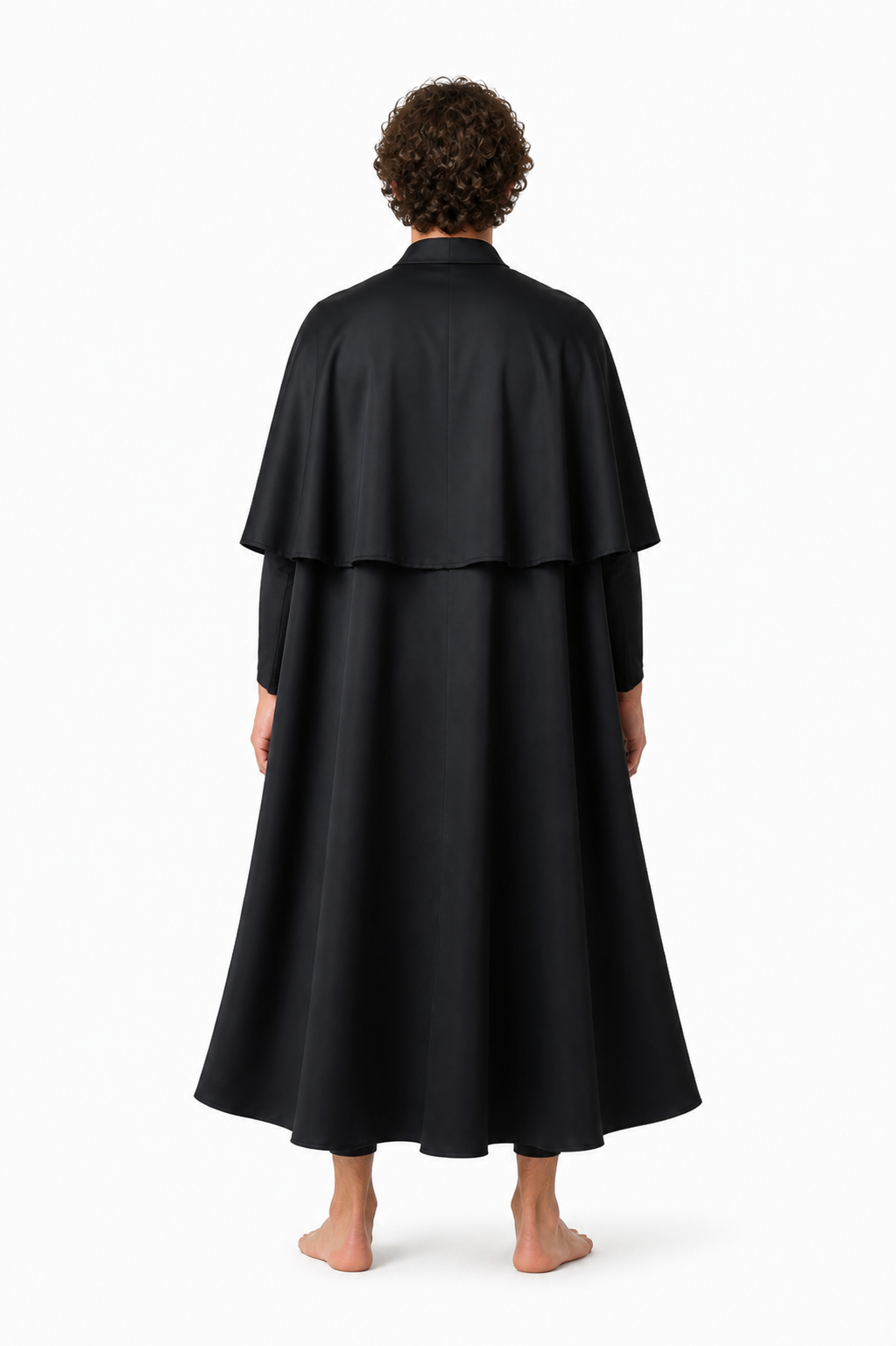 Black Cape with Stand Collar and Gold Chain back view