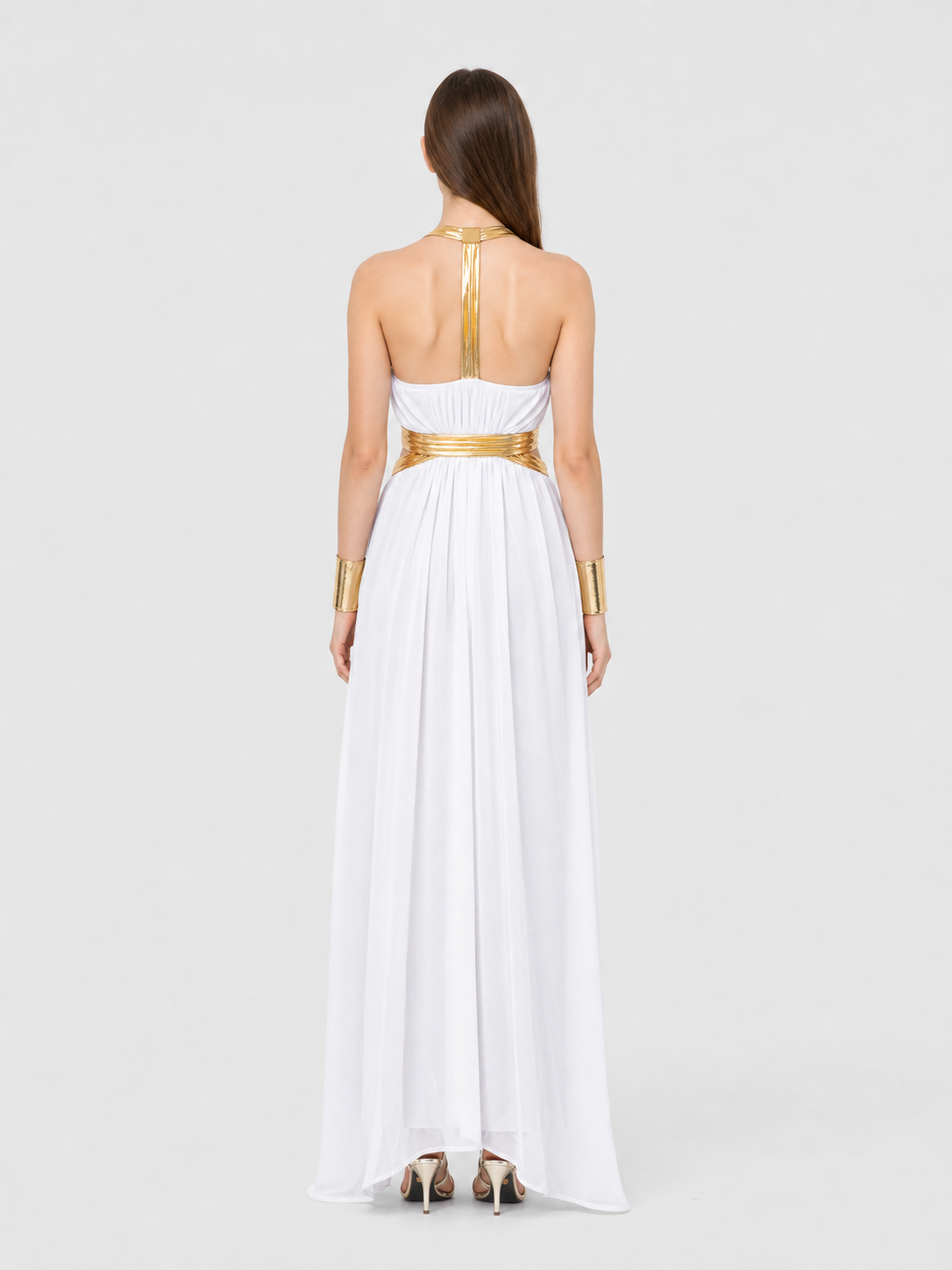 Long White-and-Gold Cosplay Dress with a High Slit