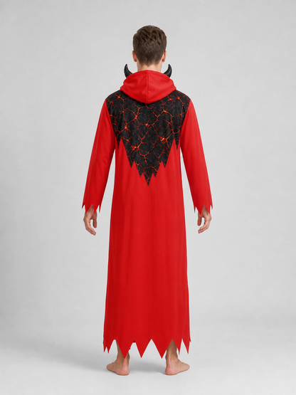 Hooded Devil Costume with Belt and Ragged Hem