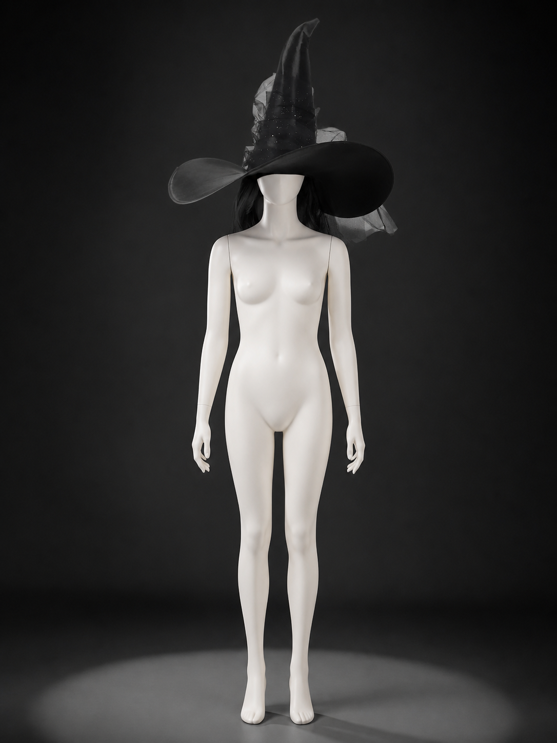 1pc Black Halloween Witch Hat Wide Brim Tall Pointed Wizard Cap with Mesh back view