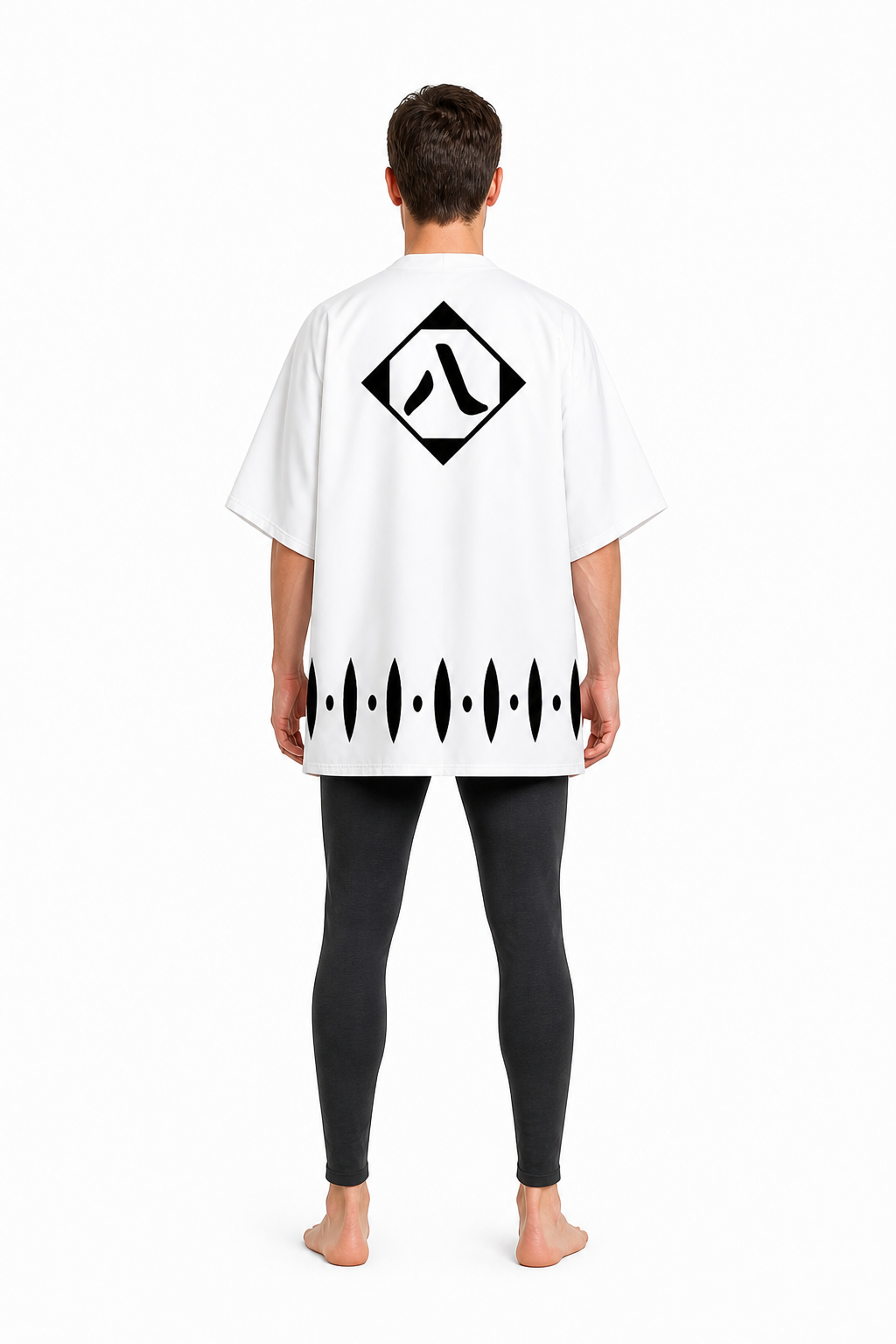 Bleach Shunsui Kyōraku Cosplay Costume, White with Black Pattern back view