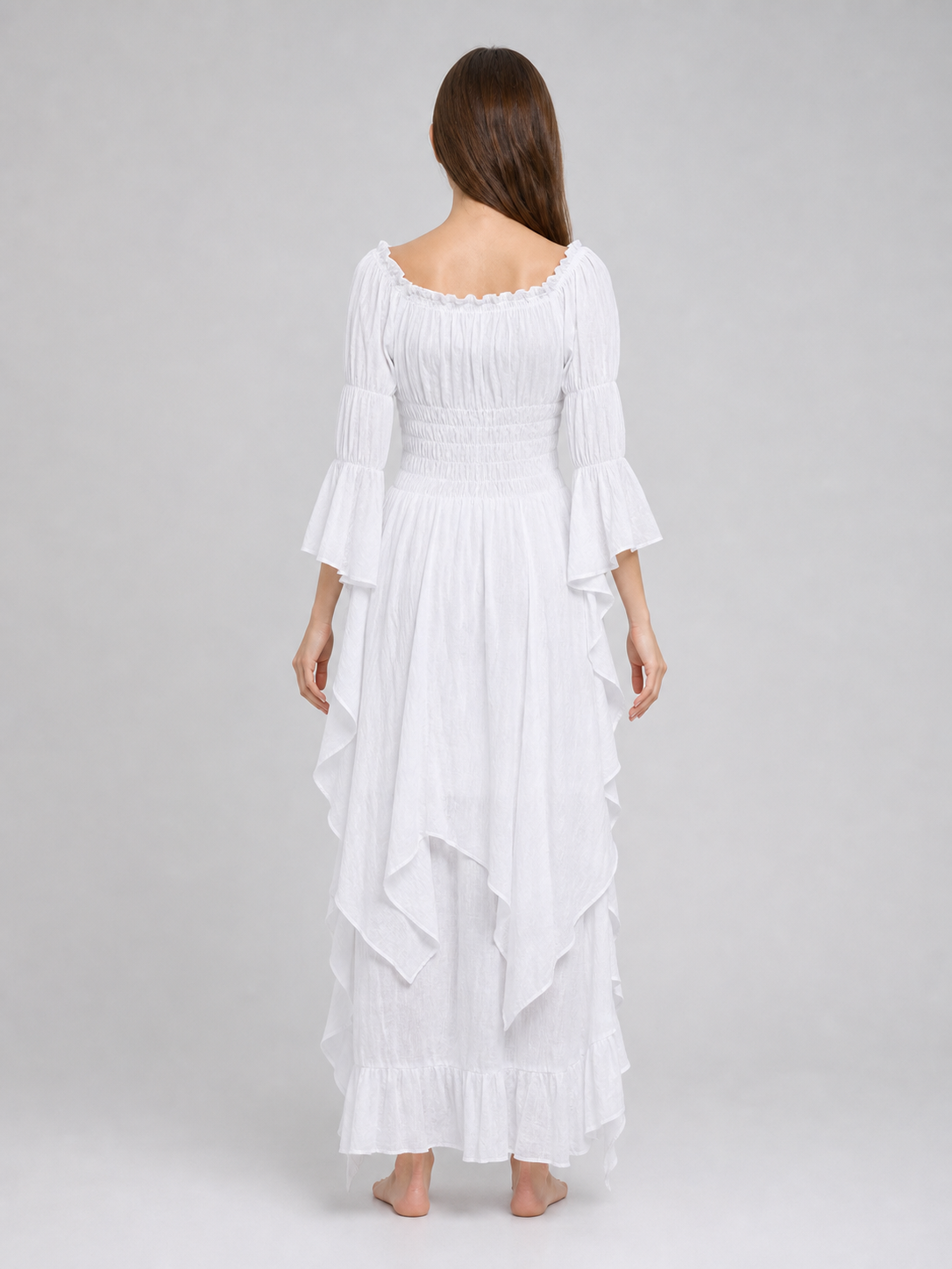Long Dress with Lace Sleeves and Ruffles