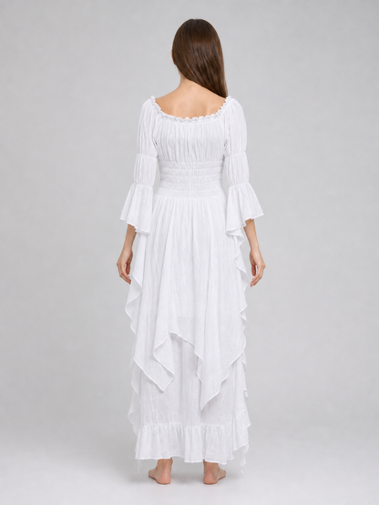 Long Dress with Lace Sleeves and Ruffles
