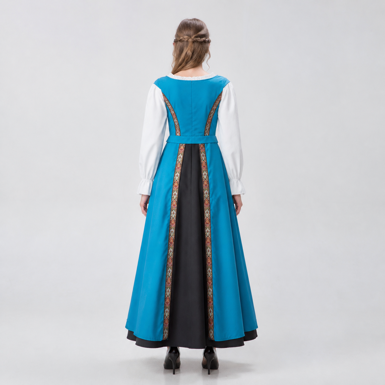 Medieval Dress with White Collar and Lace-Up Front back view