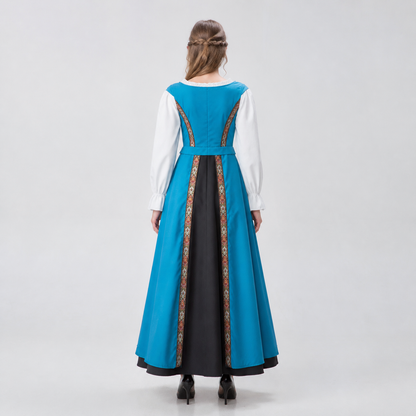 Medieval Dress with White Collar and Lace-Up Front back view