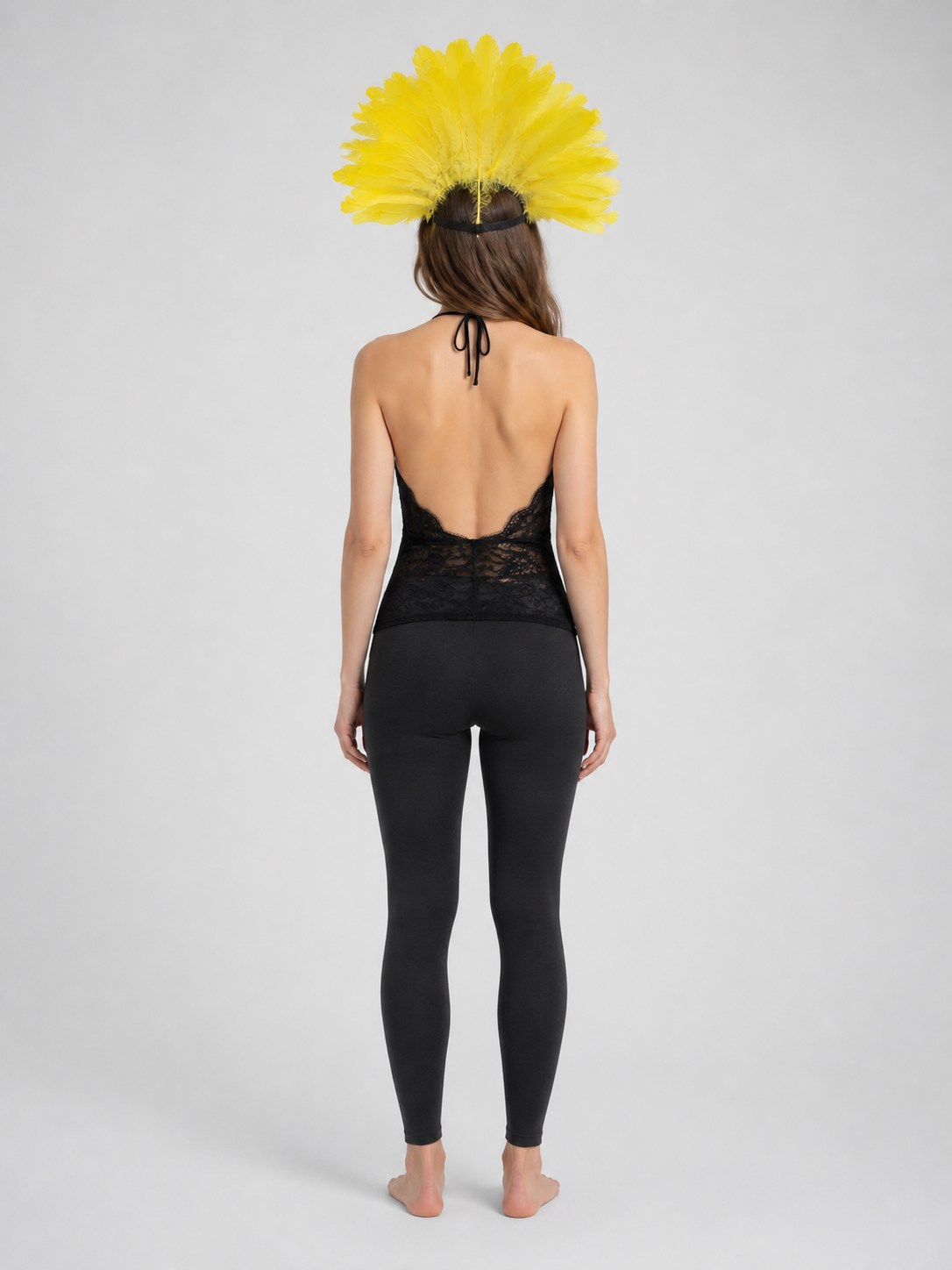 Carnival Headpiece with Feathers and Mask back view