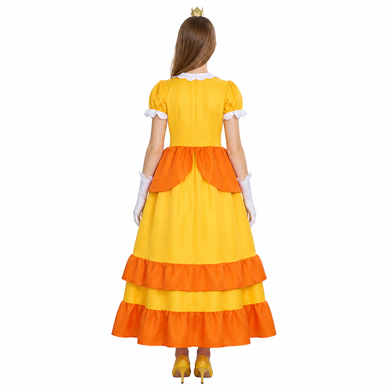 Dress Set with Gloves and Brooch, Orange and White back view