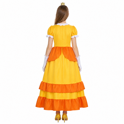 Dress Set with Gloves and Brooch, Orange and White back view