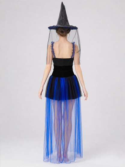 Witch Dress with Blue Roses and a Sheer Train