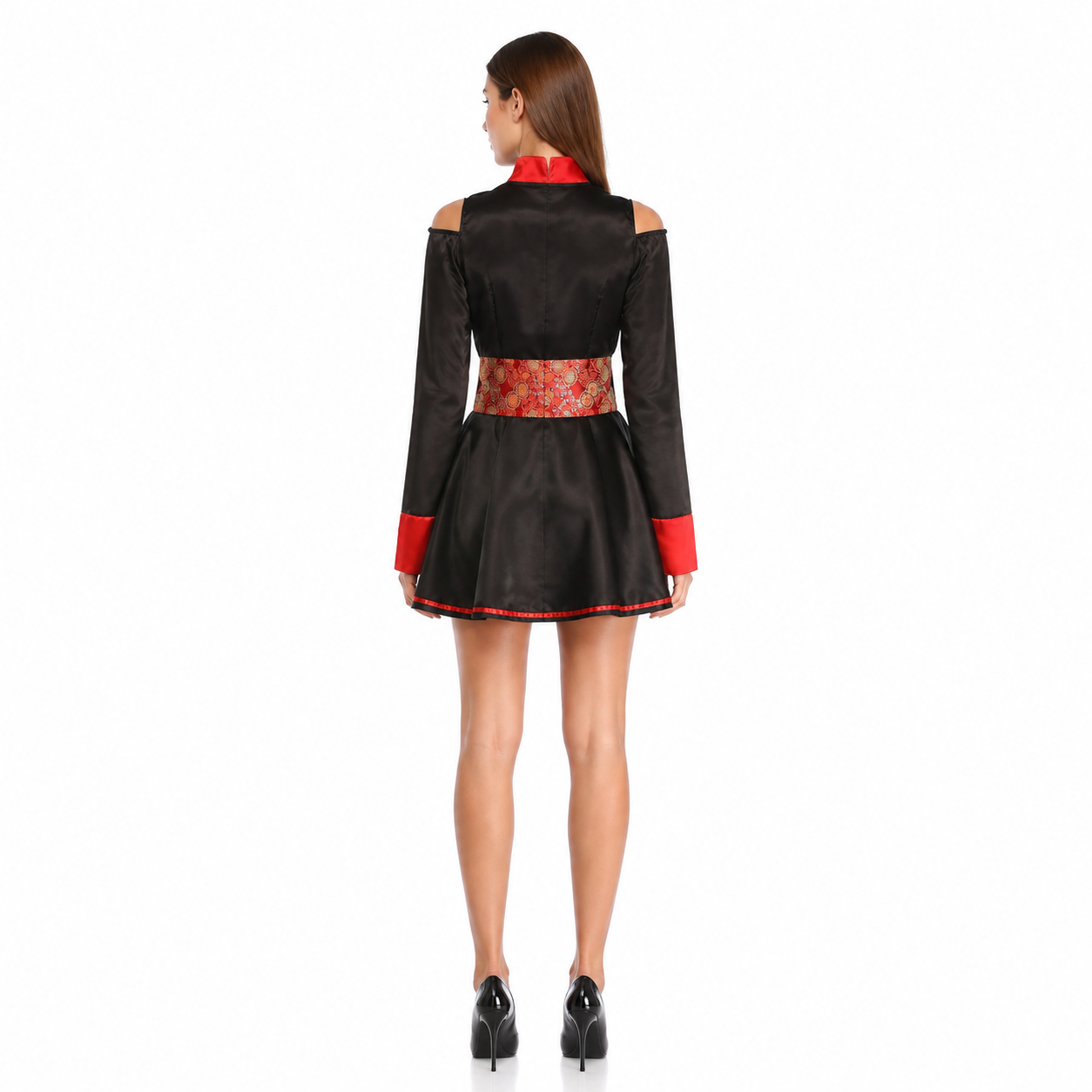 Chinese Stage Costume with Red Belt and Hat back view