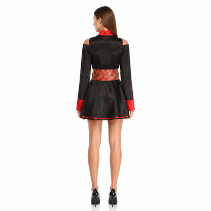Chinese Stage Costume with Red Belt and Hat back view